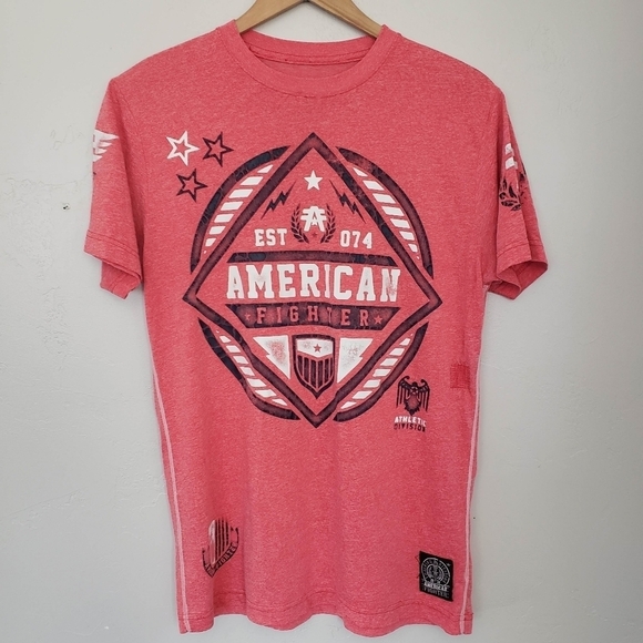 American Fighter Men's Medium Red Short Sleeve Graphic Tee Shirt Navy White - Picture 1 of 7
